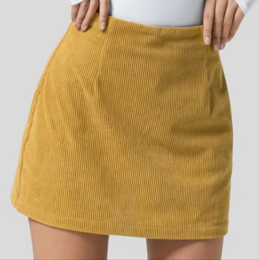 2509 NWT High Waisted Invisible Zipper 2-in-1 A Line Mini Corduroy Casual Skort